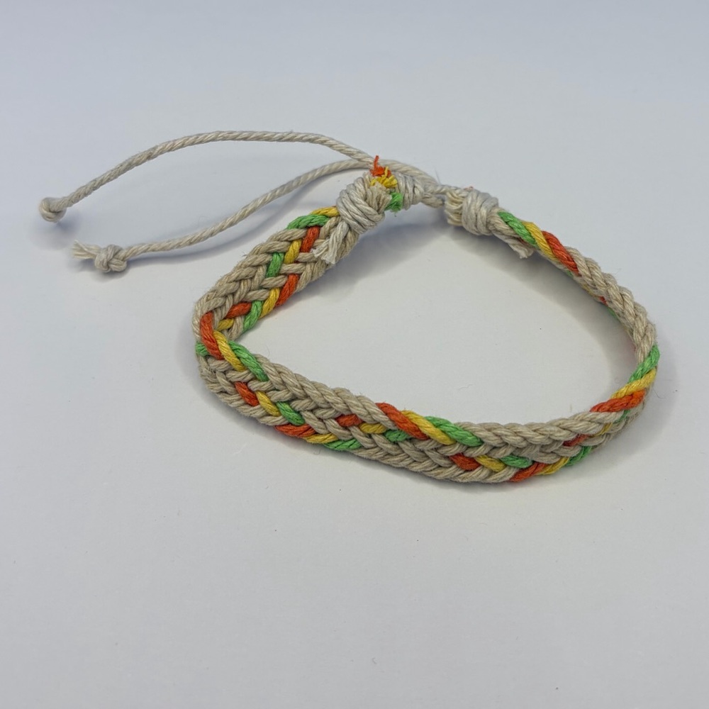 Handmade Braided Cotton Friendship Bracelet in Natural with Neon Accents - Picture 2 of 5